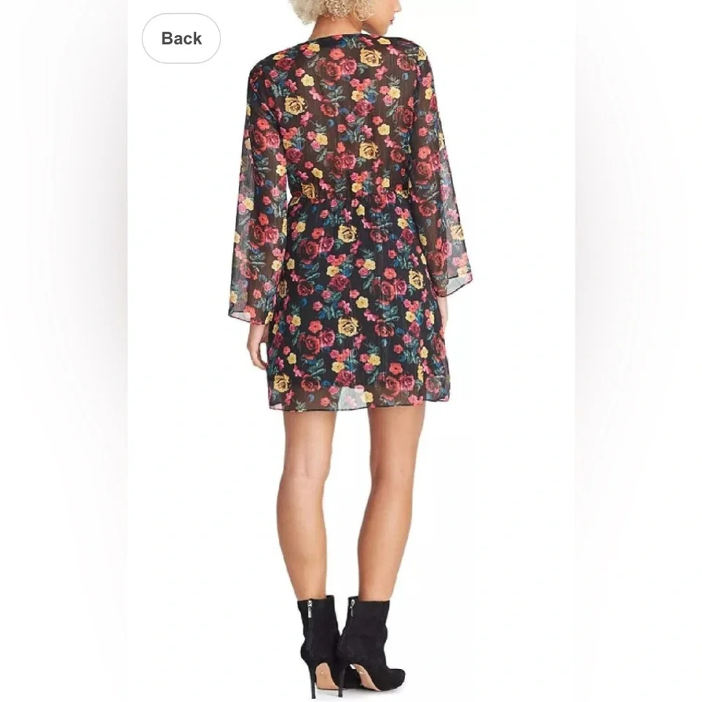 Rachel Rachel Roy Women's Tie-Waist Floral Print Dress Black Size Medium - Picture 2 of 10